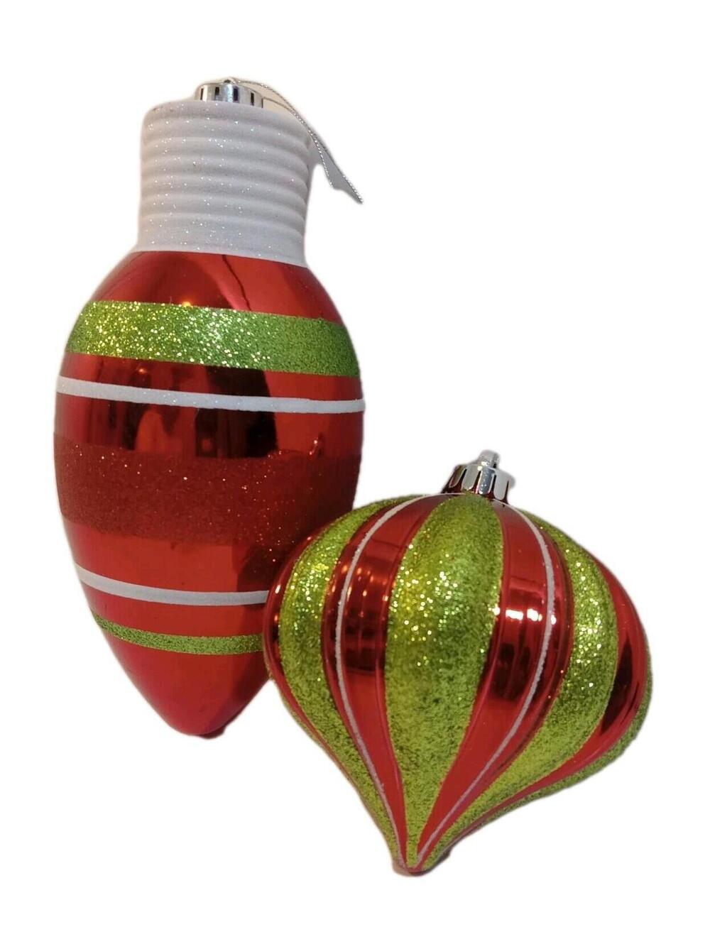 Finial Style Christmas Ornaments Red Green Lot Of 2 Teardrop Lightbulb / Onion - Picture 4 of 5